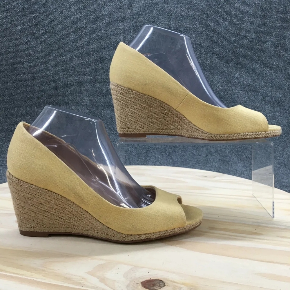 kelly and katie wedge peep toe shoe yellow canvas Kaydena Espadrille